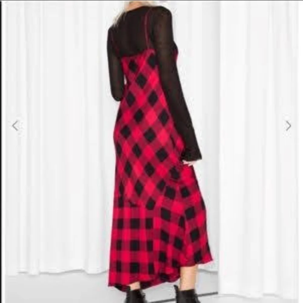 & Other Stories Red and Black Checkered Spaghetti Strap Slip Dress - Picture 2 of 11